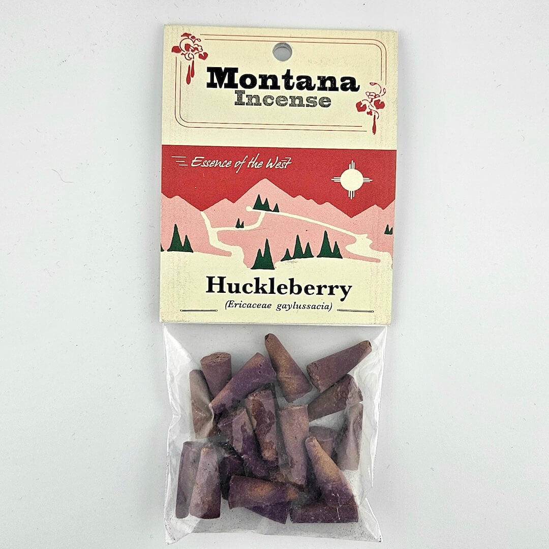 Montana Incense Huckleberry cones packaging on a white background