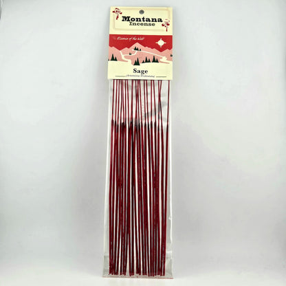 Packaged sage sticks with a 'Montana License' label on a white background