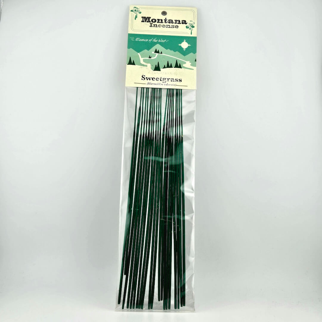 Packaged sweetgrass sticks with Montana Intermountain branding on a white background
