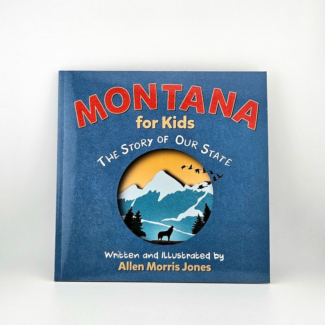 Book titled 'Montana for Kids: The Story of Our State' on a white background