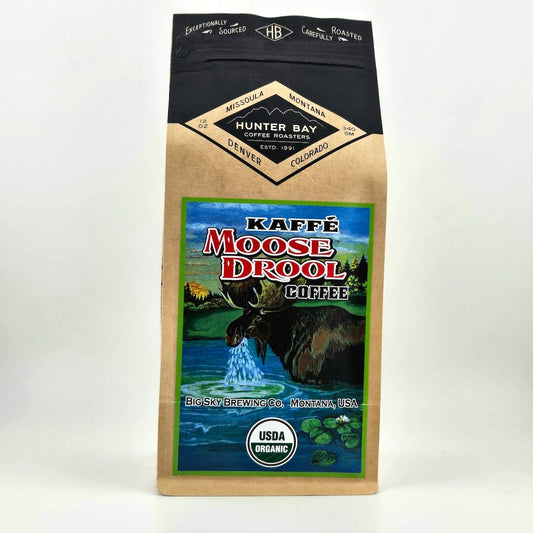 Brown coffee bag with moose illustration 
