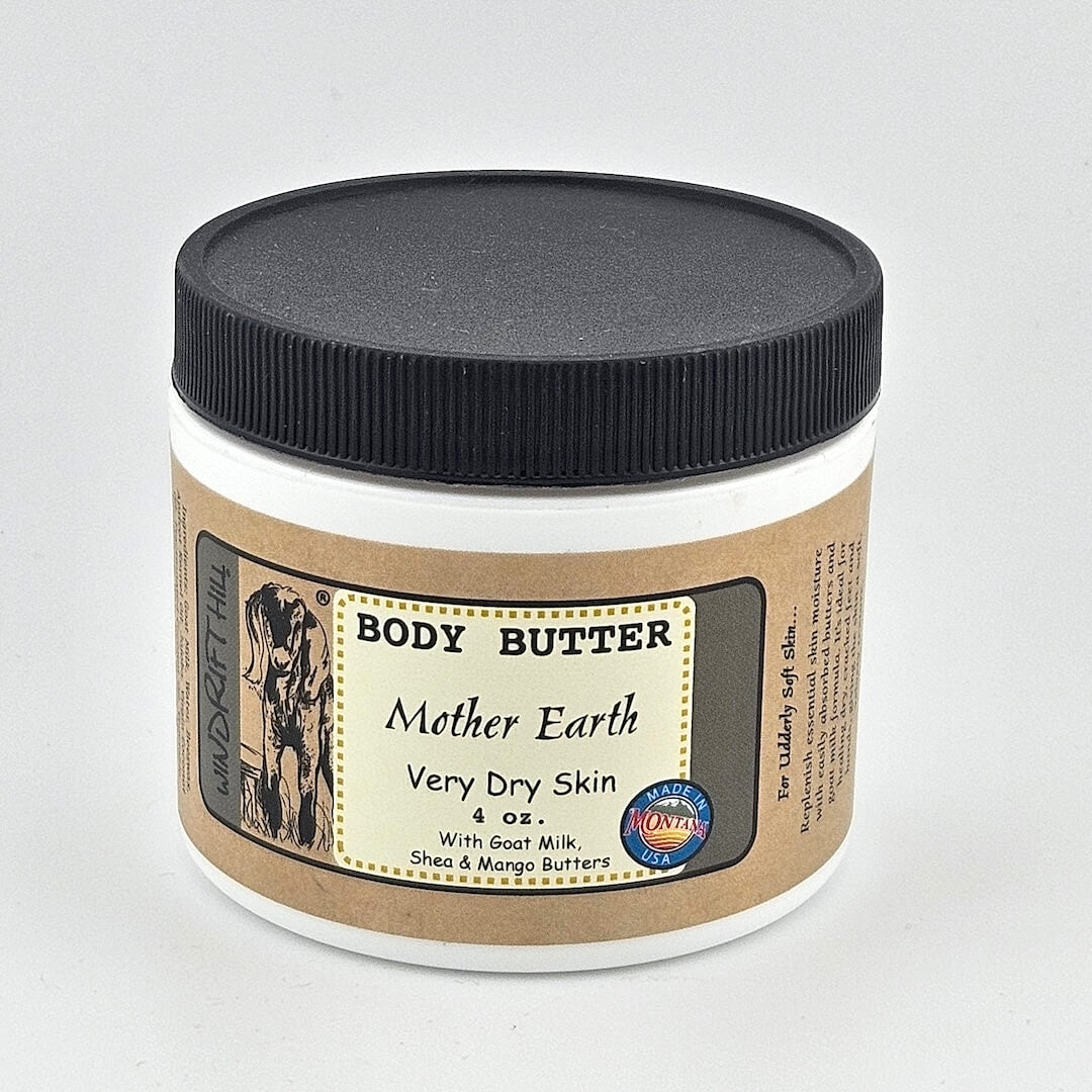 Jar of Mother Earth Body Butter on a gray background