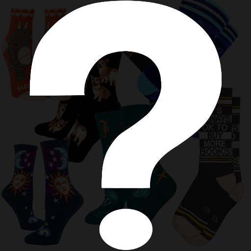 Collage of socks with a large question mark overlay