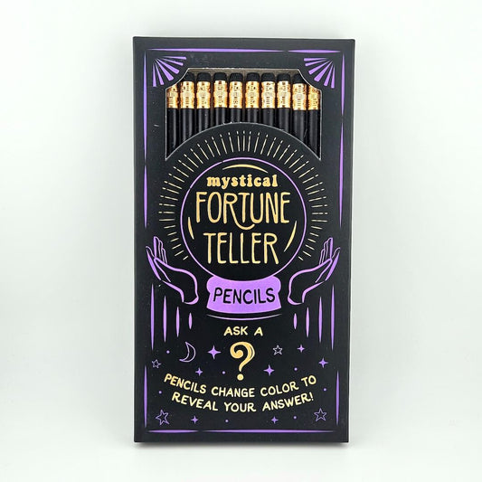 Pack of mystical fortune teller pencils with decorative packaging on a white background