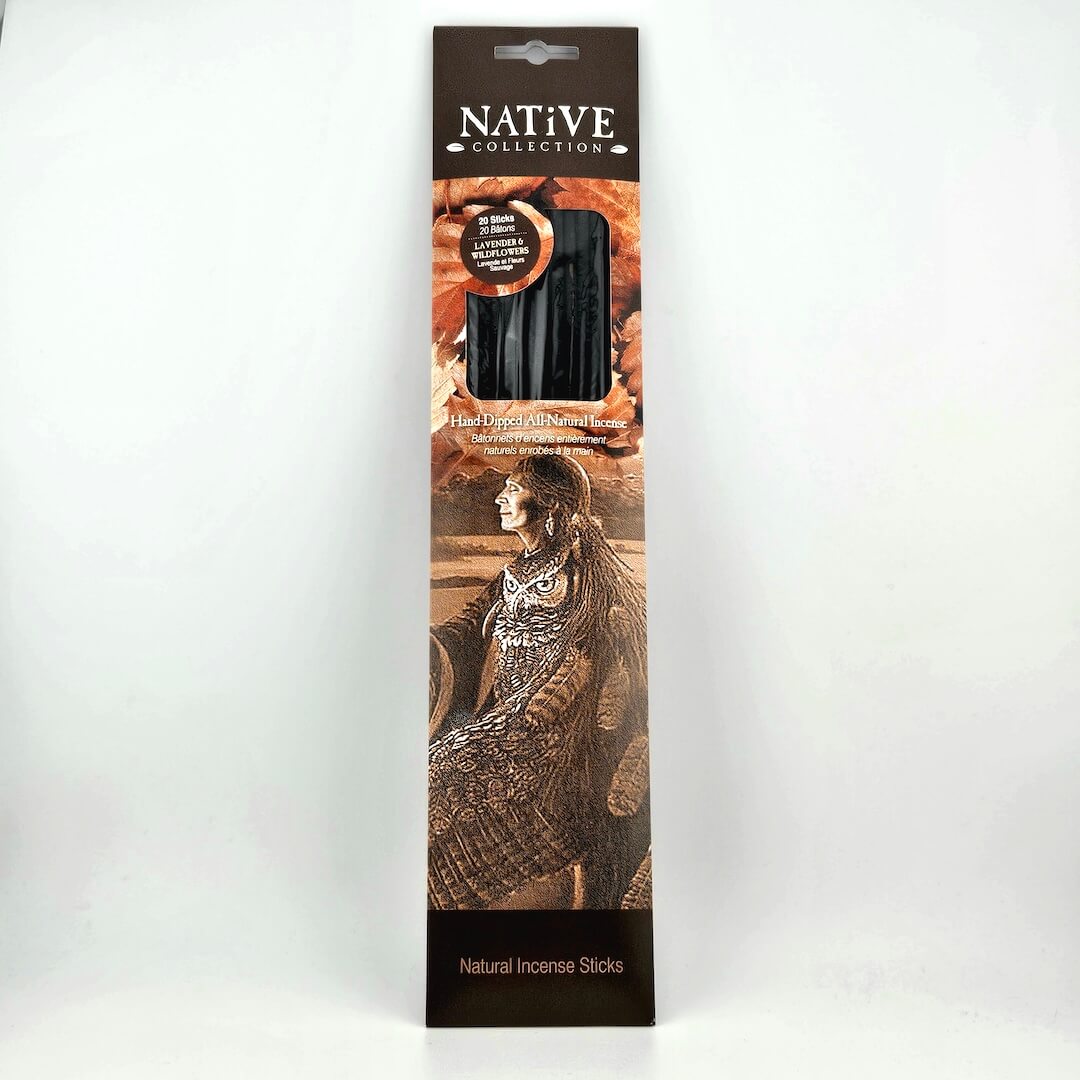 Packaging of Native Collection natural incense sticks on a white background