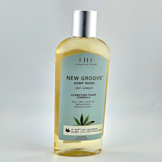 Bottle of Farmhouse Fresh New Groove Hemp Wash on a light gray background