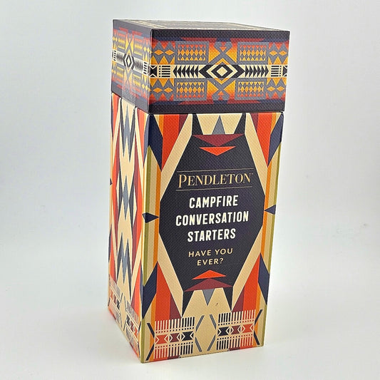 Pendleton campfire conversation starters packaging with geometric patterns on a white background