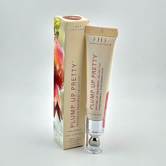 Farmhouse Fresh Plump Up Pretty lip balm with packaging on a light gray background