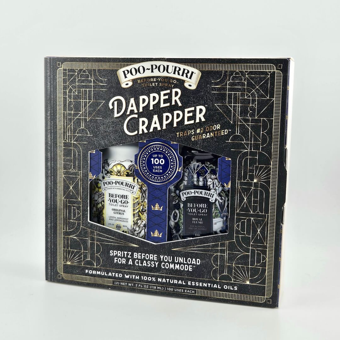 Poo-Pourri Dapper Crapper product packaging on a white background