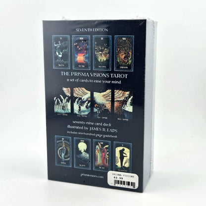 Prisma Visions Tarot card set packaging with tarot card illustrations on a white background