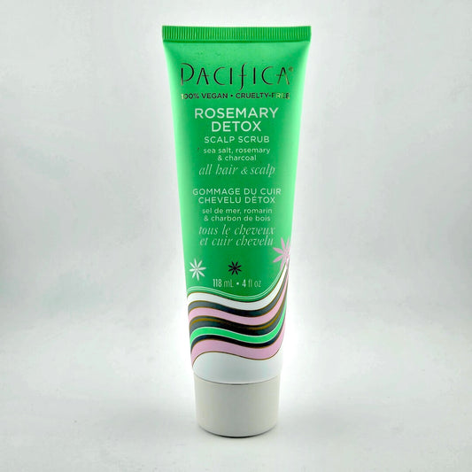 Green tube of Pacifica Rosemary Detox Scalp Scrub on a white background
