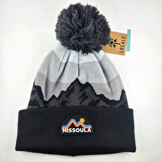 Beanie with mountain design and Missoula logo on a white background