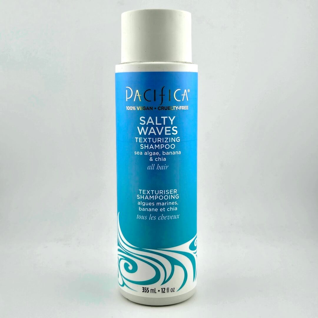 Pacifica Salty Waves texturizing shampoo bottle on a light gray background