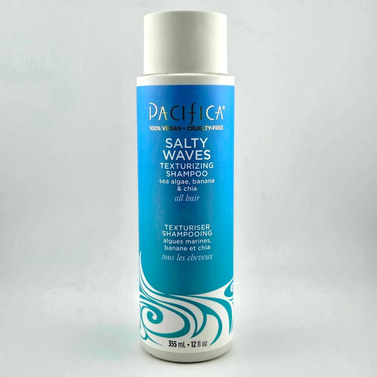 Pacifica Salty Waves texturizing shampoo bottle on a light gray background