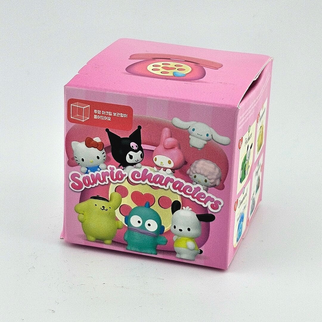 Pink box with 8 Sanrio characters depicted around series name. 