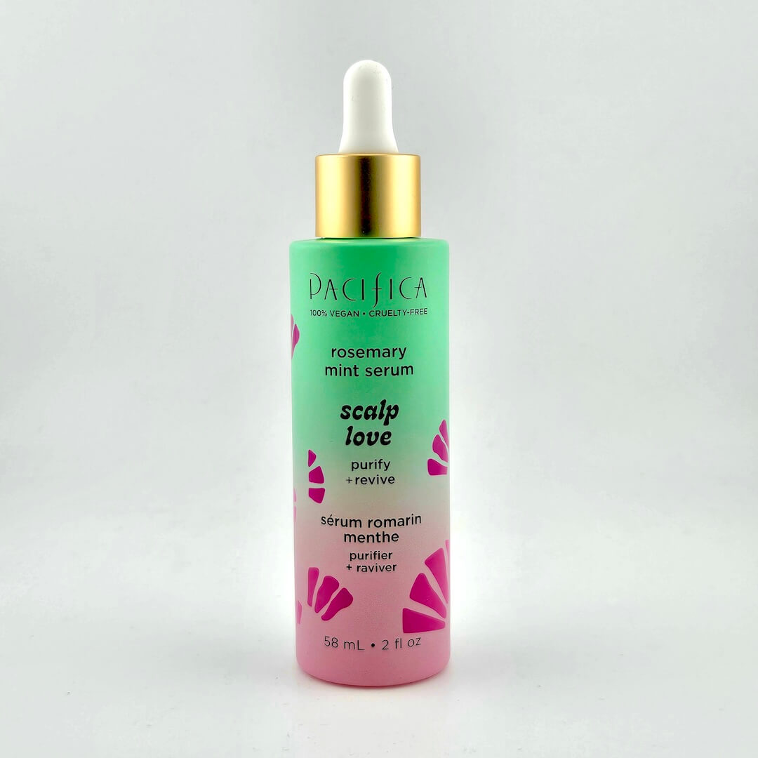 Pacifica Scalp Love rosemary mint serum bottle on a light gray background