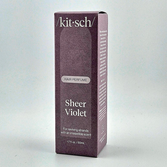 Kitsch Sheer Violet hair perfume box on a light gray background