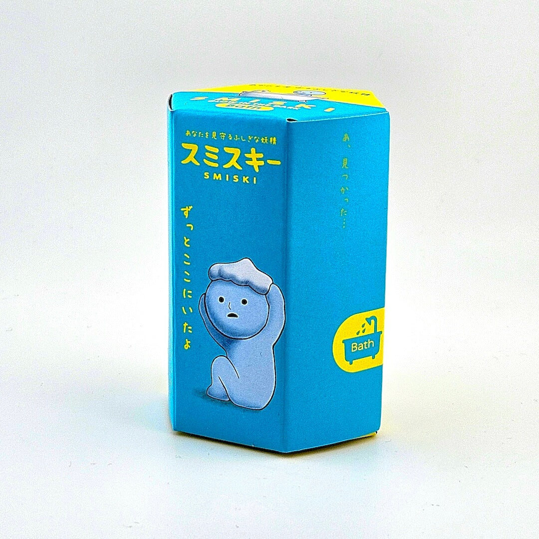 Blue packaging box with cartoon character and text on a white background