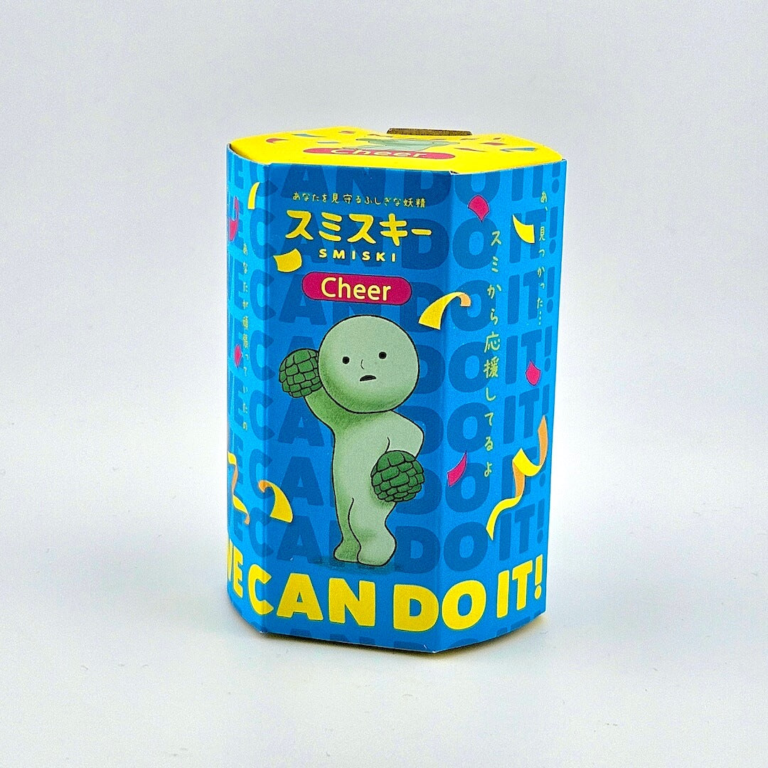 Blue box with a green character and text on a white background