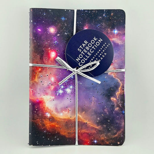 Star notebook collection with galaxy design and NASA label on a white background