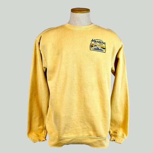 Yellow sweatshirt with a logo on a mannequin against a white background