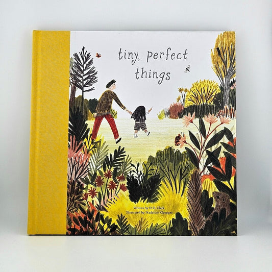 Cover of yellow book with watercolor like illustrations against white background. 