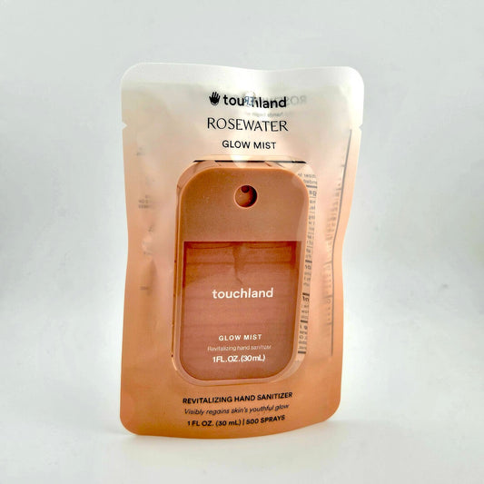 Touchland Rosewater Glow Mist packaging on a white background