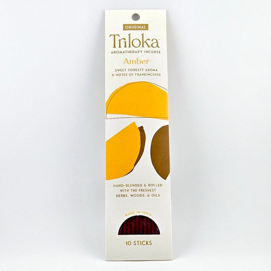 White rectangular package for 10 incense sticks, geometric graphics in center framed by product information.