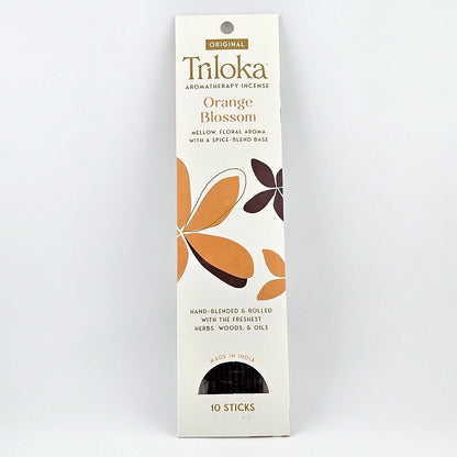White rectangular package for 10 incense sticks, geometric graphics in center framed by product information.