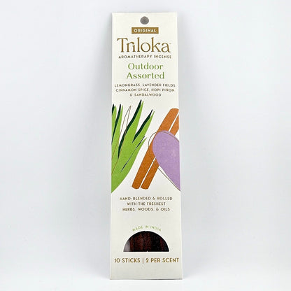 White rectangular package for 10 incense sticks, geometric graphics in center framed by product information.