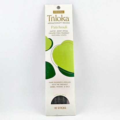 White rectangular package for 10 incense sticks, geometric graphics in center framed by product information.