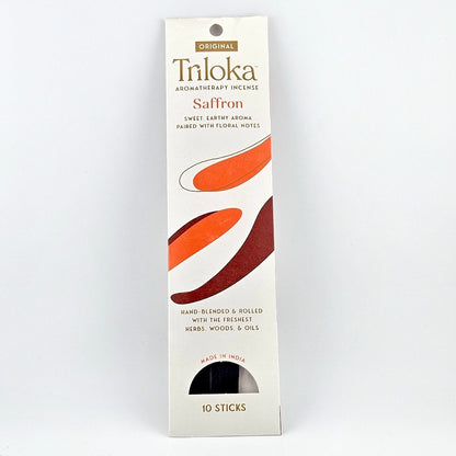White rectangular package for 10 incense sticks, geometric graphics in center framed by product information.