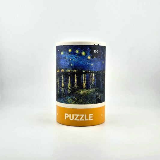 Puzzle box with 'Starry Night' design on a white background