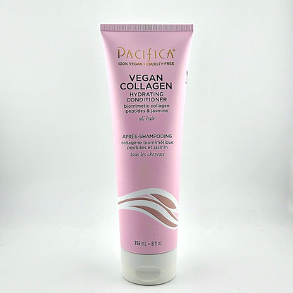 Pink tube of Pacifica Vegan Collagen Hydrating Conditioner on a white background