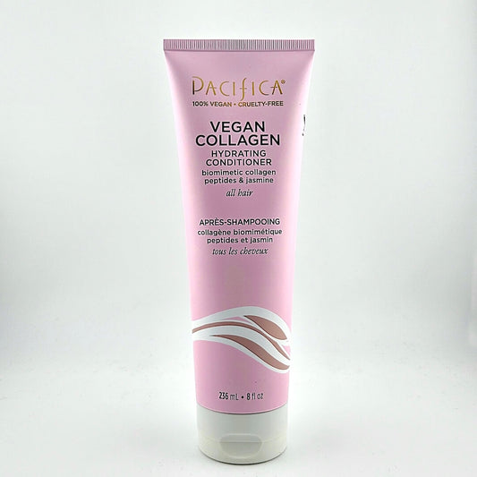 Pink tube of Pacifica Vegan Collagen Hydrating Conditioner on a white background