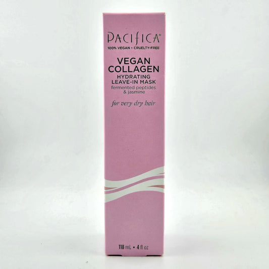 Pink box of Pacifica Vegan Collagen Hydrating Leave-In Mask on a white background