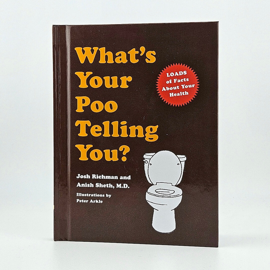 Book titled 'What's Your Poo Telling You?' with a toilet illustration on a white background