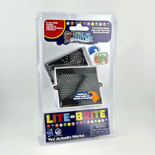 Lite-Brite toy packaging with colorful text and graphics on a white background