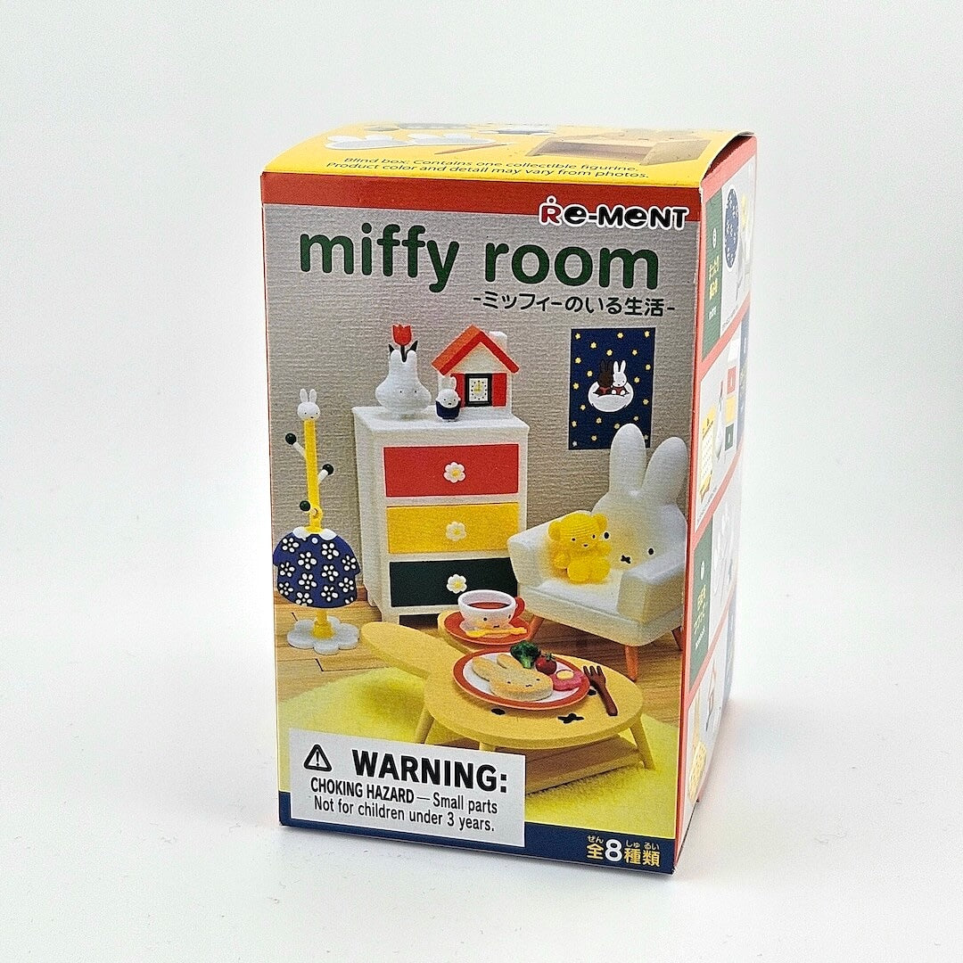 Box of 'miffy room' toy set with colorful illustrations on a white background