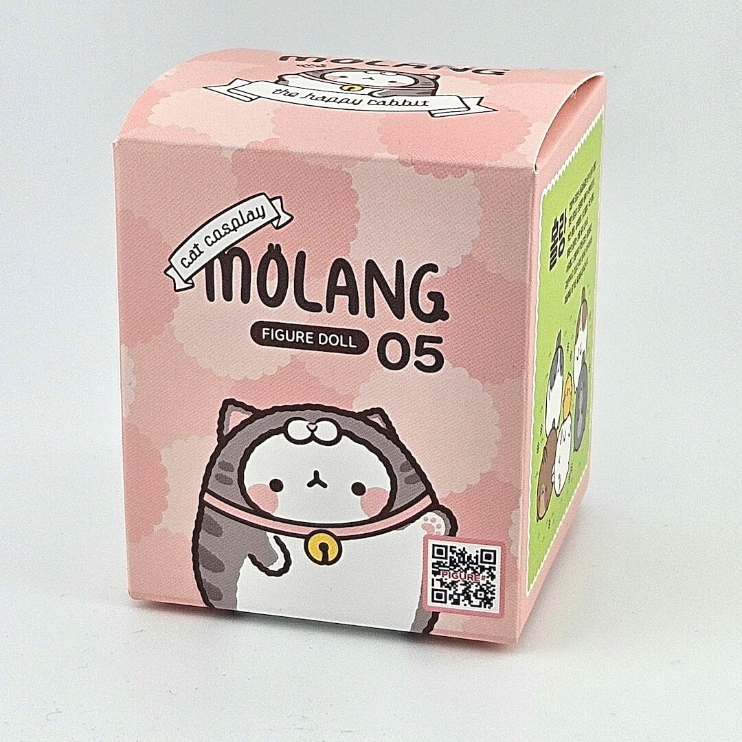 Molang figure doll packaging box on a gray background