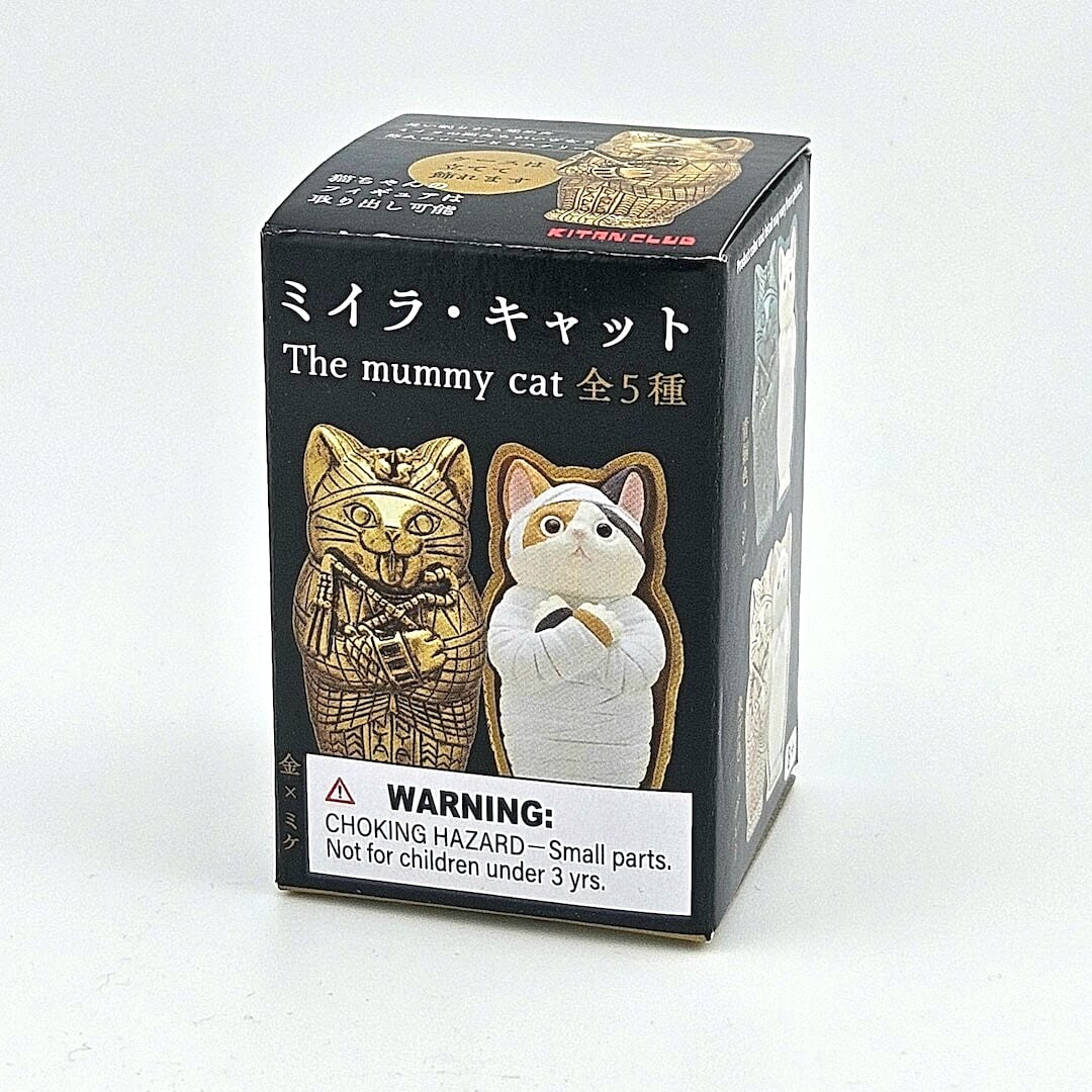 Box of 'The mummy cat' toy with mummy and cat design on a white background