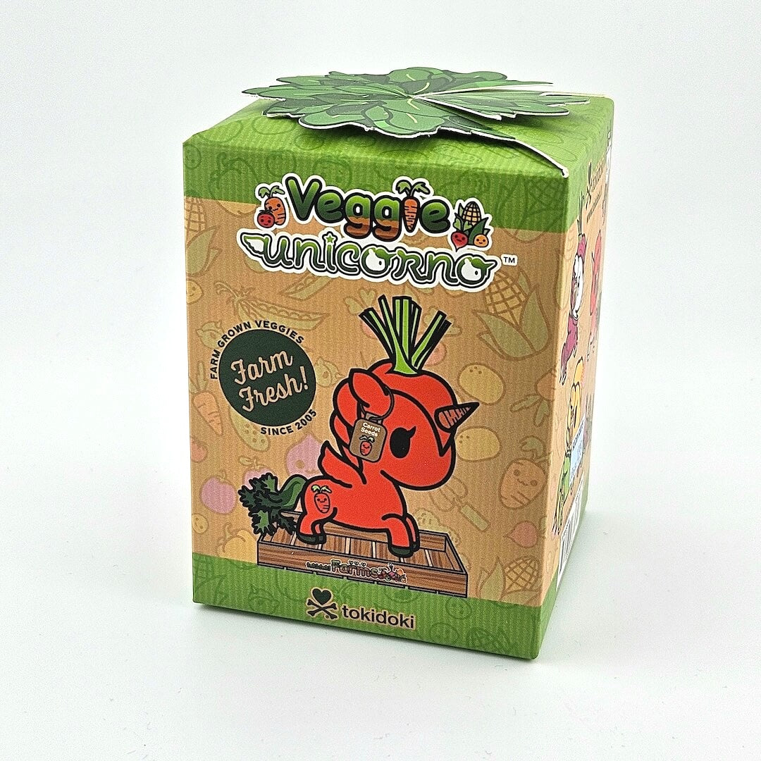 Veggie Unicorno packaging with cartoon carrot character on a white background